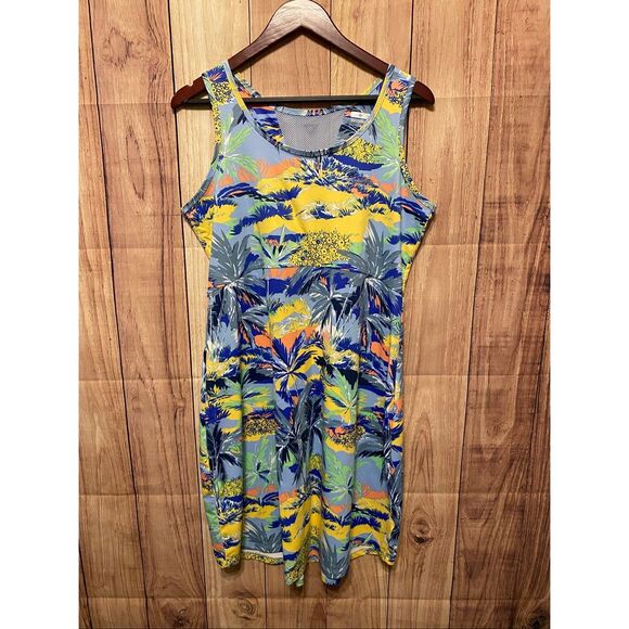Columbia XL Midway Outlet Bay Dress PFG blue yellow green tropical - Picture 1 of 8